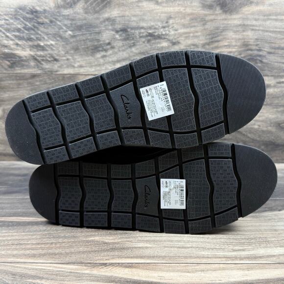 Clarks Leighly Lace 8.5M Black Leather Faux Fur Cuff Comfort Ankle Boots Booties - Picture 8 of 10